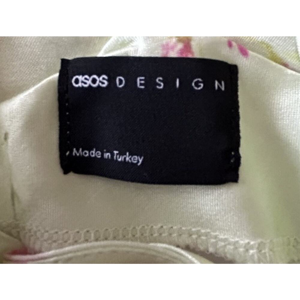 ASOS Satin Mini Slip Dress Sz 8-10 V-Neck Lemon & Pink Floral Romantic Coquette - Picture 8 of 9